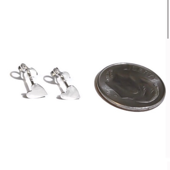 Sterling Silver 925 Tiny Heart Stud Earrings - Picture 4 of 7